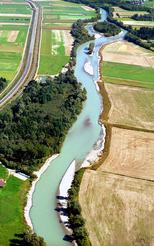 Amt der Kärntner Landesregierung, Abt.16L (S.Tichy). The widened river bed and reconnected sidearms at the restored site of River Drau provide over a distance of 2,5 km new aquatic and riparian habitats for endangered species as well as local recreation areas for the public.